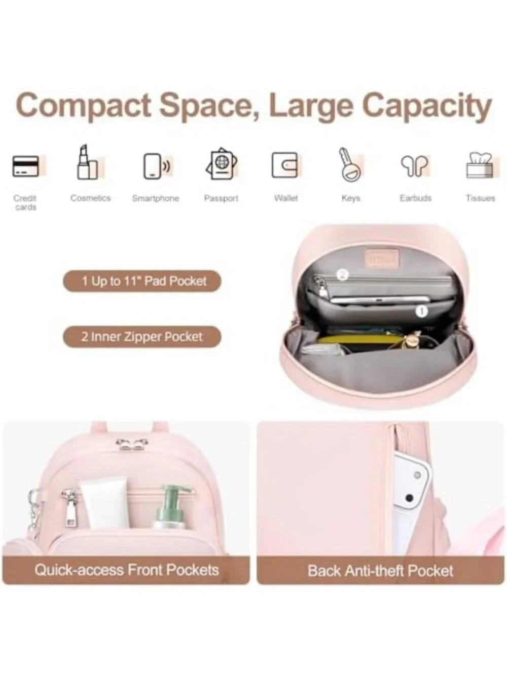 Trendy Mini Backpack Purse for Women, Small Puffer Daypack in Pink